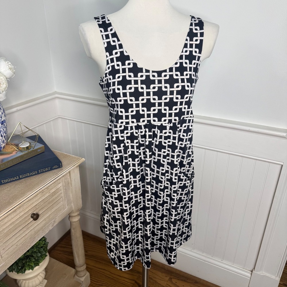 Saint Tropez West Womens Black White Geometric Chain Link Print Pocket Dress S
